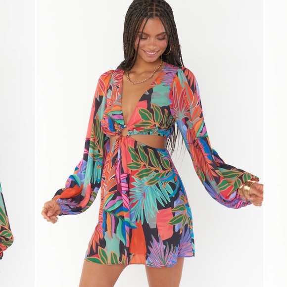 Show Me Your MUMU Go Out Cut Out Mini Dress - Color Tropical Paradise - Size L - Picture 2 of 12